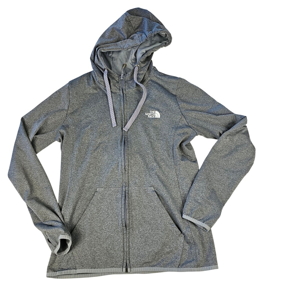The North Face Women's Grey Heather Full Zip Hoodie Thumbholes Size Large